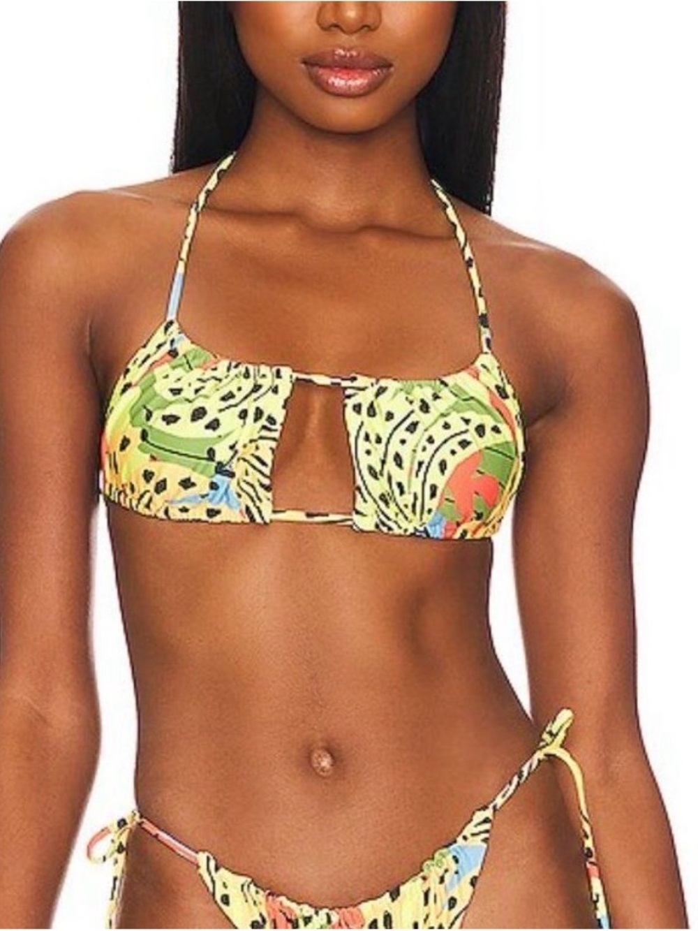 Free people It’s Bow Cool Yellow Tropical Keyhole Bikini Top L - Women Swim